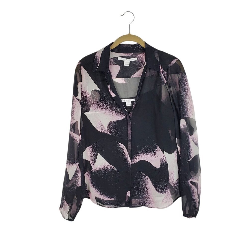 Diane von Furstenberg Gale Silk Chiffon Top Black Pink Sheer w/Cami DVF Womens 4